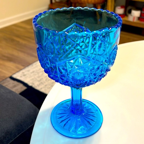Vintage Other - Vintage Kanawha Glass Blue Glass Hobstar Compote Pedestal Bowl